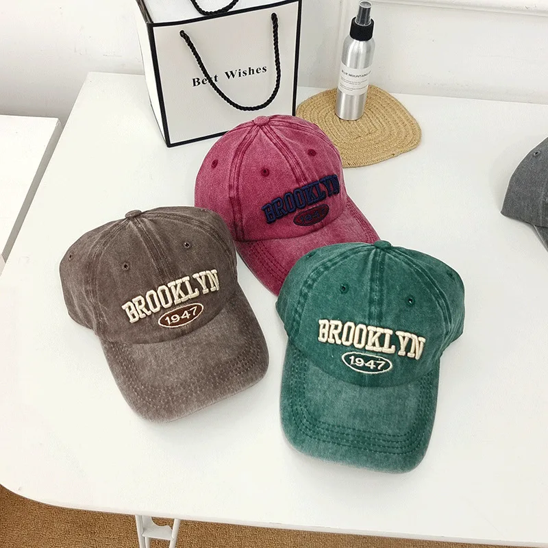 New Hotsales style Vintage burlap frayed Hardtop Simple Embroidery solid color round embroidered ripped adjustable  baseball cap