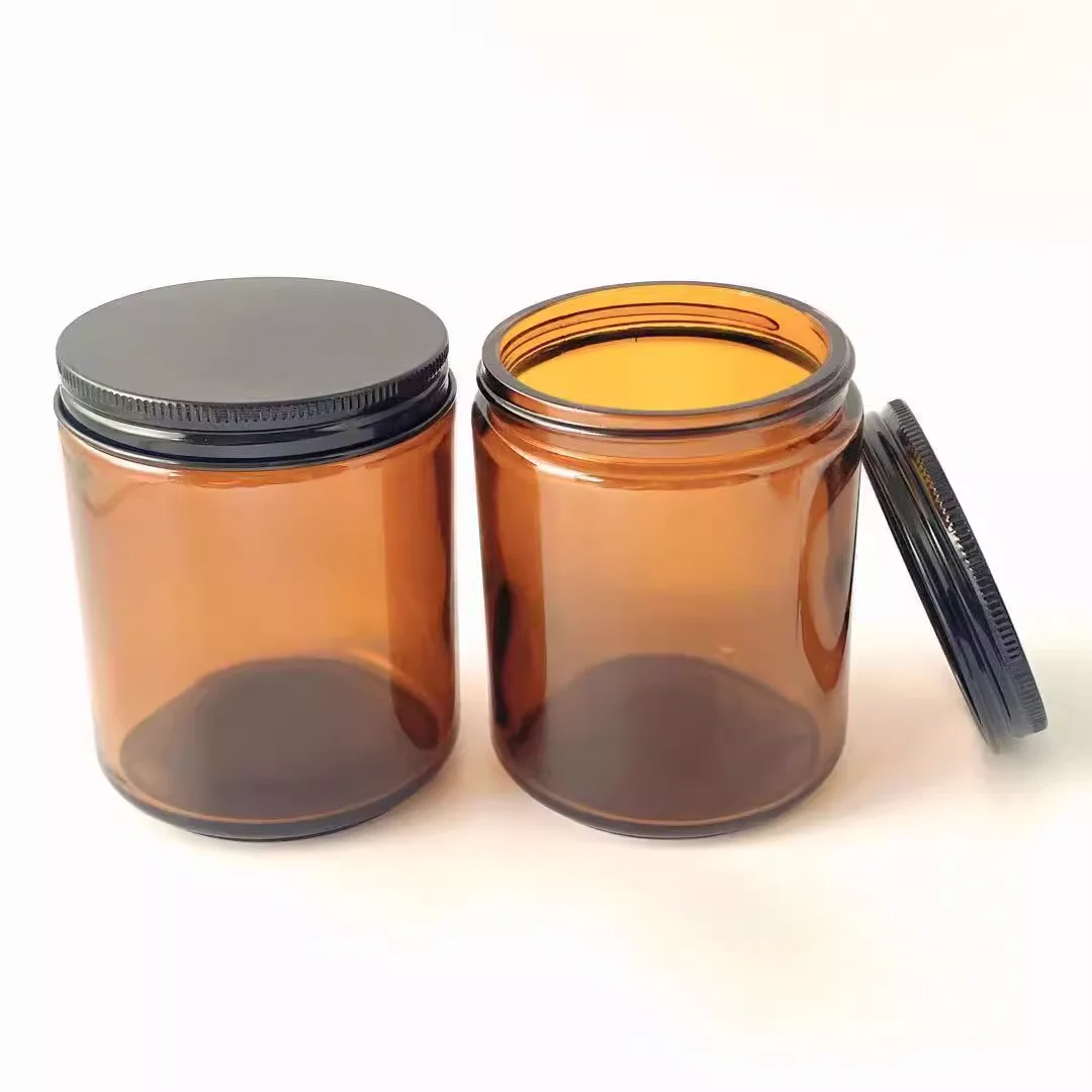 Wholesale Luxury Empty 8oz 500ml 100ml 250ml Storage Clear Amber Jar Glass Candle Jar Manufacturer for Candle With Metal Lid
