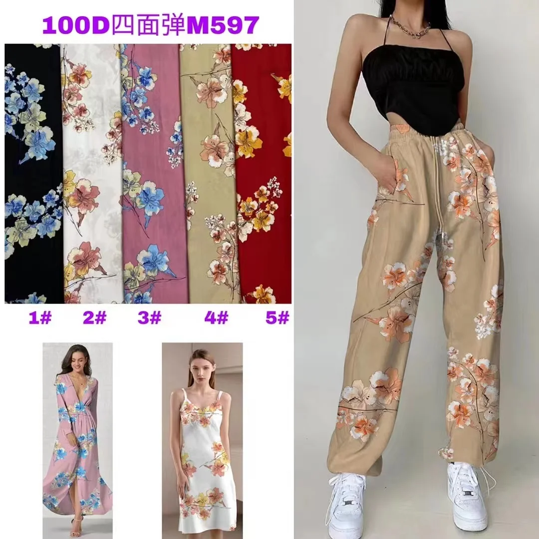 good quality of 100D four way spandex fabric printed stretch woven fabric  for dresses