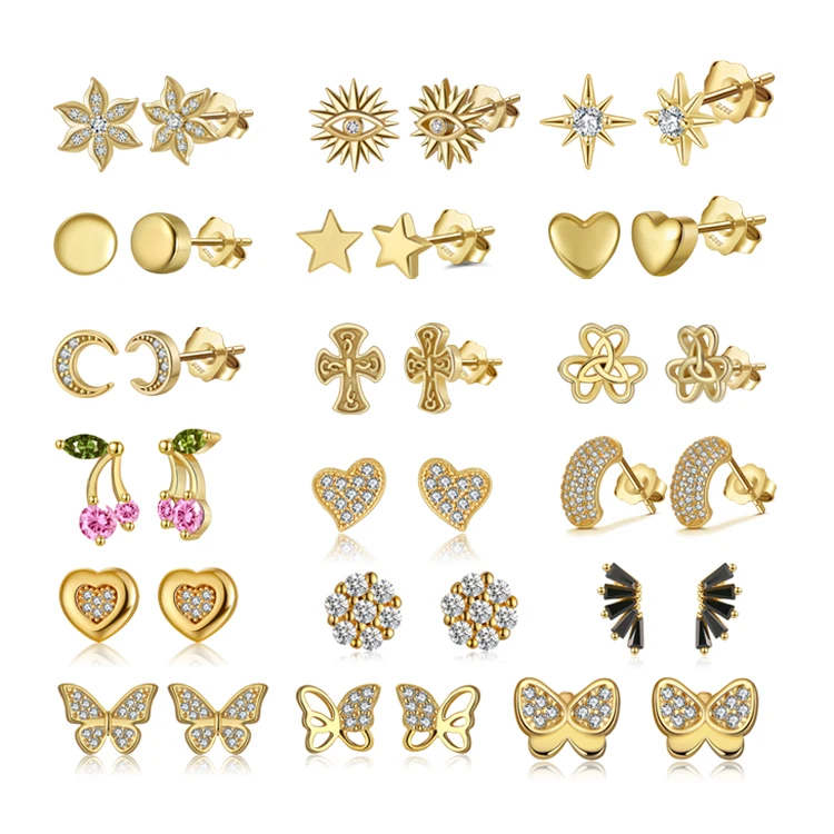 BAPE-1 RINNTIN Mini 925 Silver Star Moon Flower Heart Leaf Cartilage Earrings Piercing Jewelry Stud Earrings for Women Girls