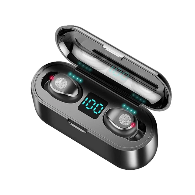
Fast shipping 8d stereo 3 in 1 earphone lcd display bt 5.0 audifonos auriculares 2000mah powerbank f9 tws wireless earbuds 