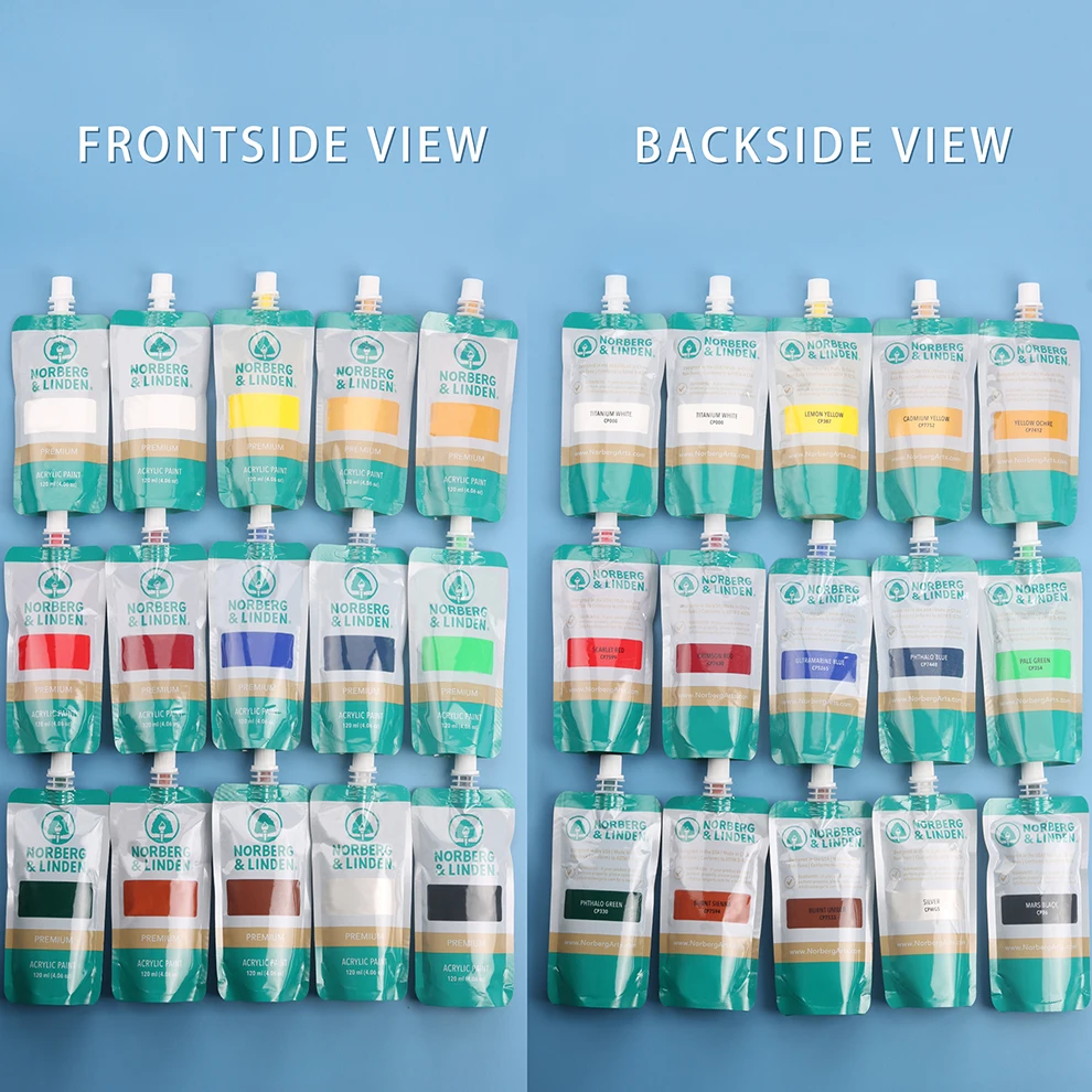 Hot Sale Non-Toxic 15 Colors Plastic Bag packed 120ml Acrylic Paint Set in Color Box