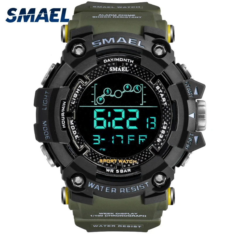 SMAEL 1802 High Quality Men Quartz Movt Watch Plastic Water Resistant Sport Watch Digital Wristwatch  For Male