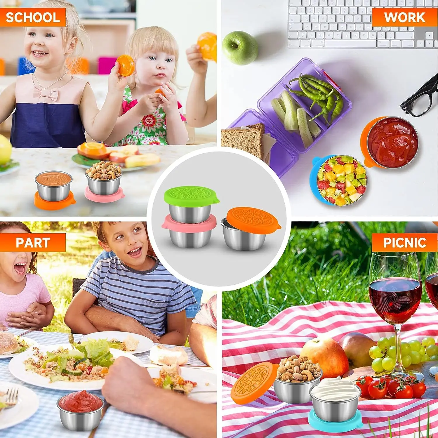 Wholesale 40ml Reusable Small Stainless Steel Salad Dressing Container Box with Silicone Lid