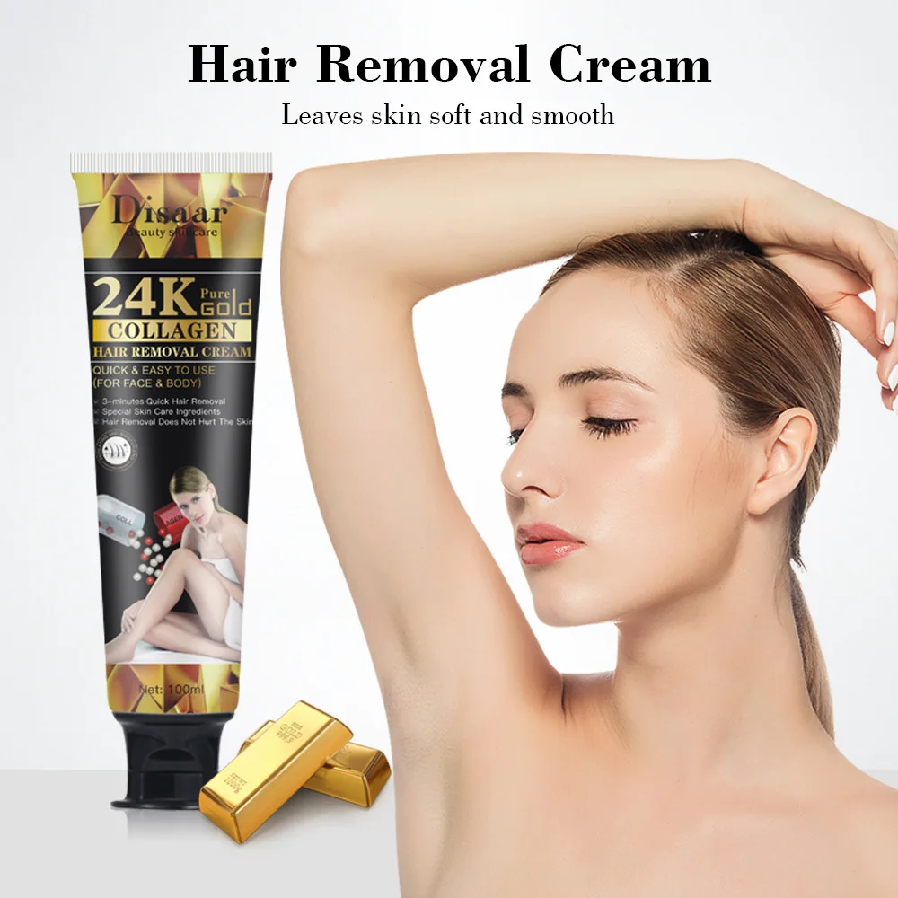 Custom Logo Removal Cream 24K Gold Collagen Depilatory Hair Removal Cream Legs & Body for Men Women