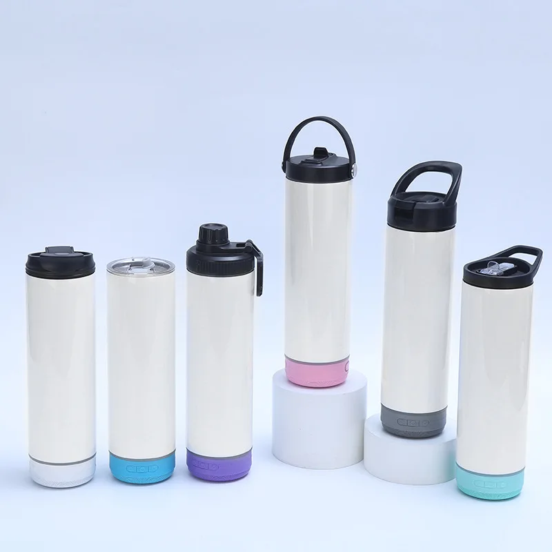 sublimation goods 20oz skinny double layer stainless steel vacuum slim speaker tumbler with wireless speaker for DIY printing