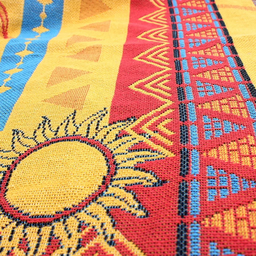 Wholesale 100%cotton throw with tassel warm golden sun jacquard tapestry decorative custom woven blanket