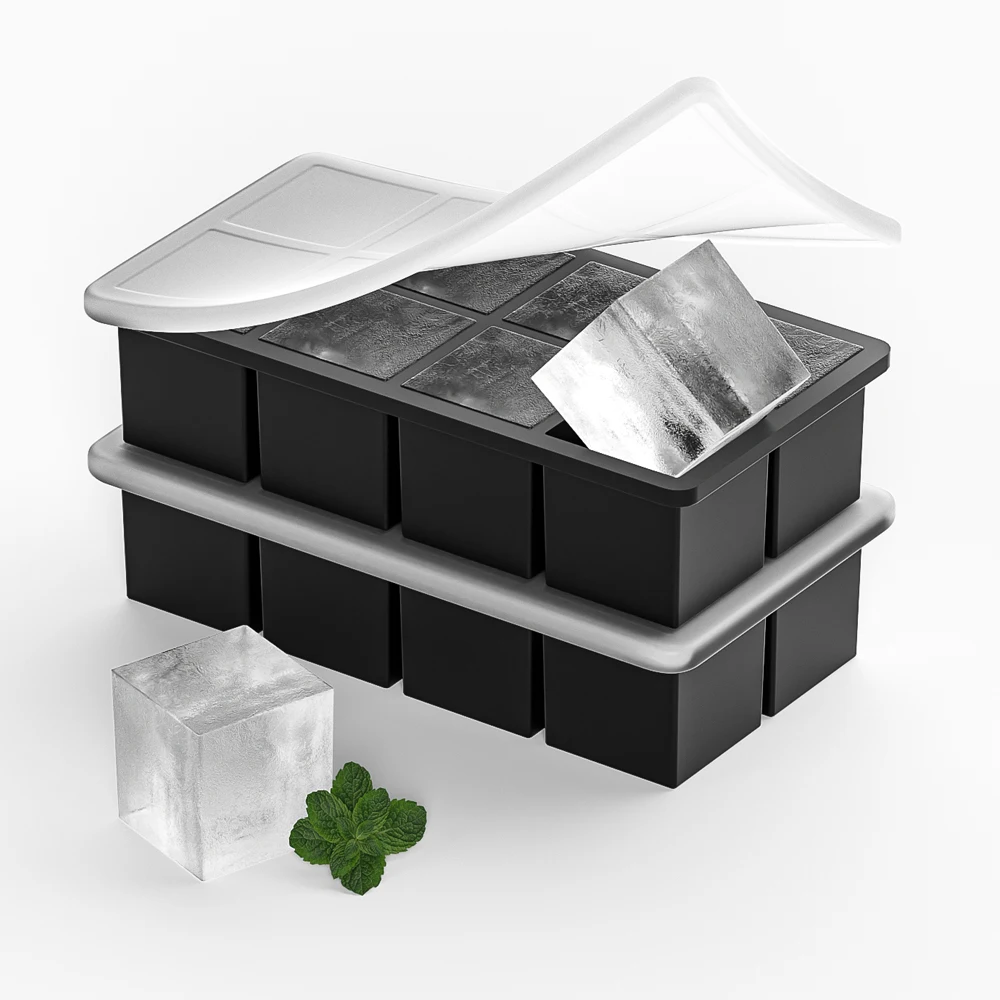 Large Silicone Ice Cube Trays for Whiskey,2-Inch Square Ice Cubes for Bourbon, Whisky Cocktails Giant Ice Cube Tray