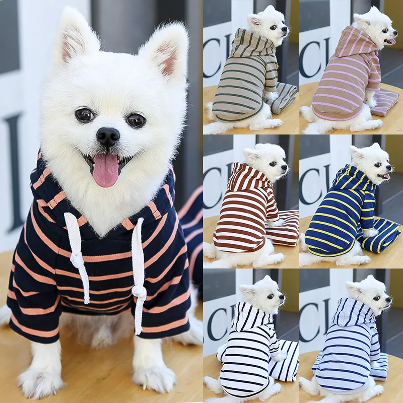 Fashion high quality dog strip polyester tie dye dogs hoodie with hats wholesales petshops cat accessories