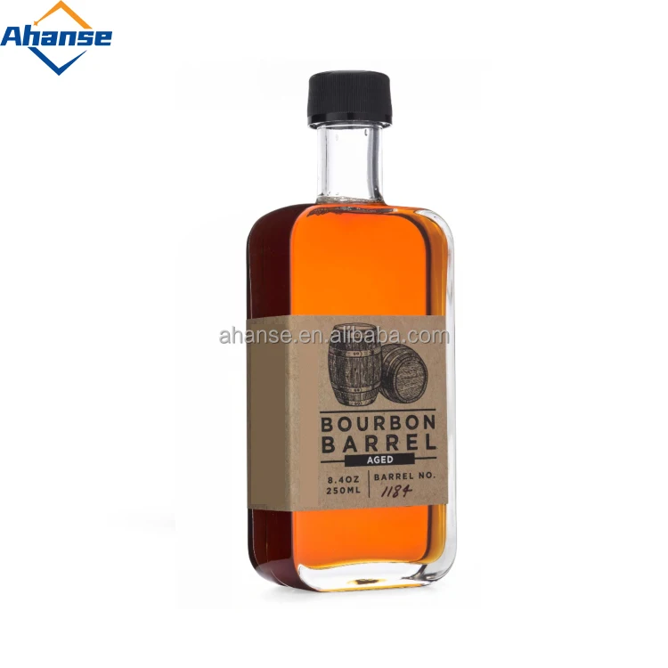 250ml 8oz square high flint syrup packing Tequila whisky liquor wine spirit Gin Rum glass bottle with ropp plastic cap