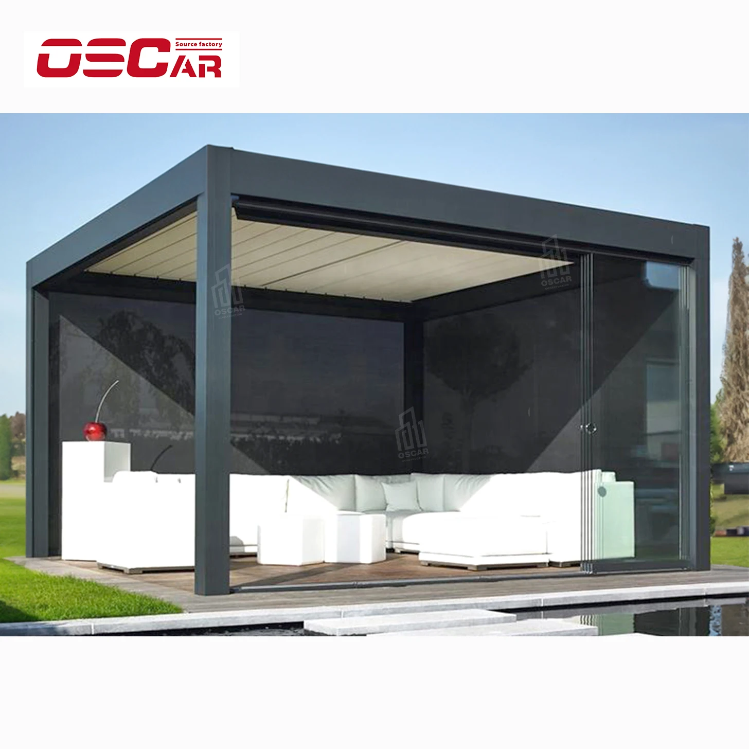 Pergola Motorized Electric Aluminum Outdoor Four Seasons 4*4 3*3 Steel Heat Treated Pressure Treated Wood Type Not Coated