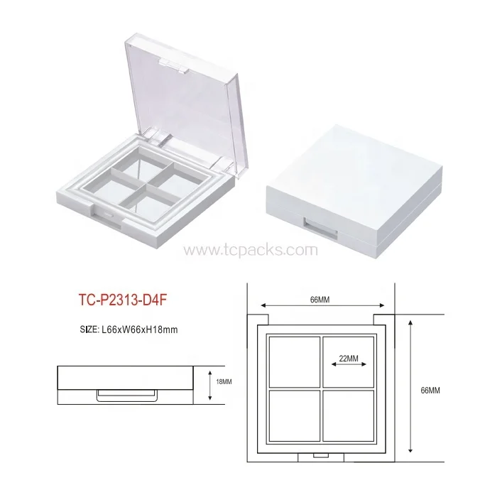 cosmetic packaging custom logo 4 color empty plastic square compact eyeshadow palette  glitter powder case