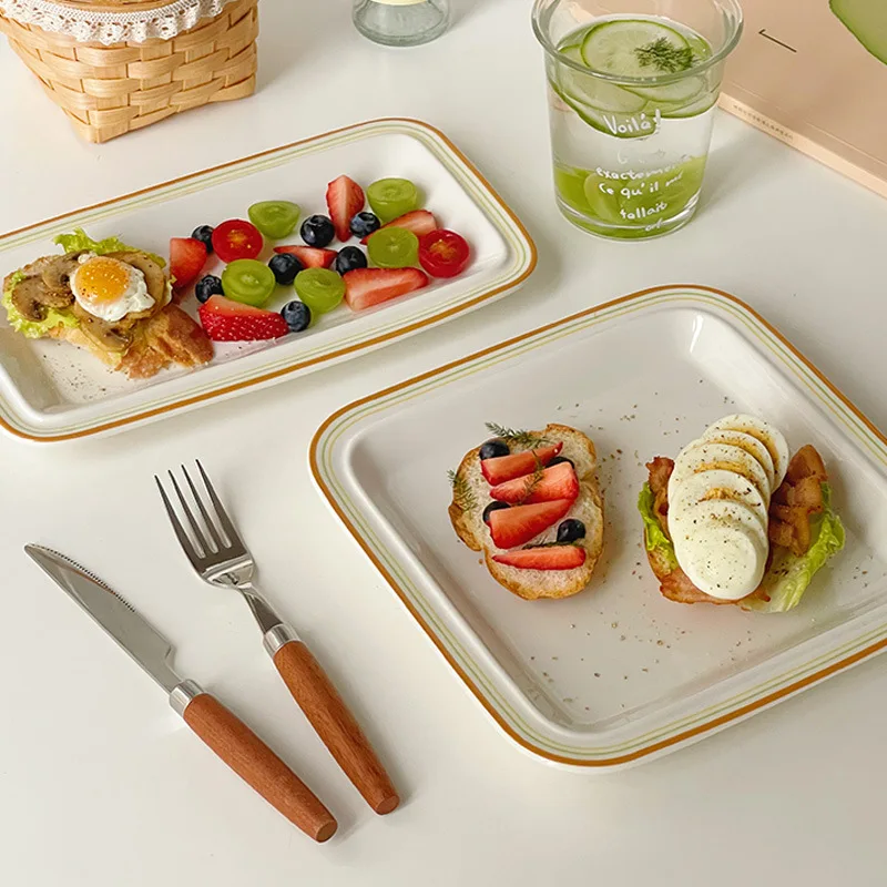 Solhui Ins retro ceramic square dishes home food sushi plates with lines