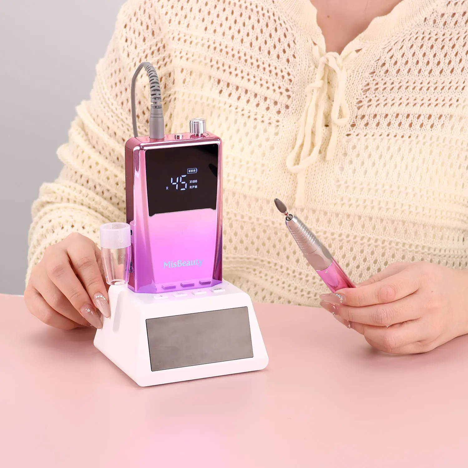 45000rpm portable Strong Brushless Nail Drill Machine Smart professional Power Bank with Clock Rechargeable Power Dock Efile