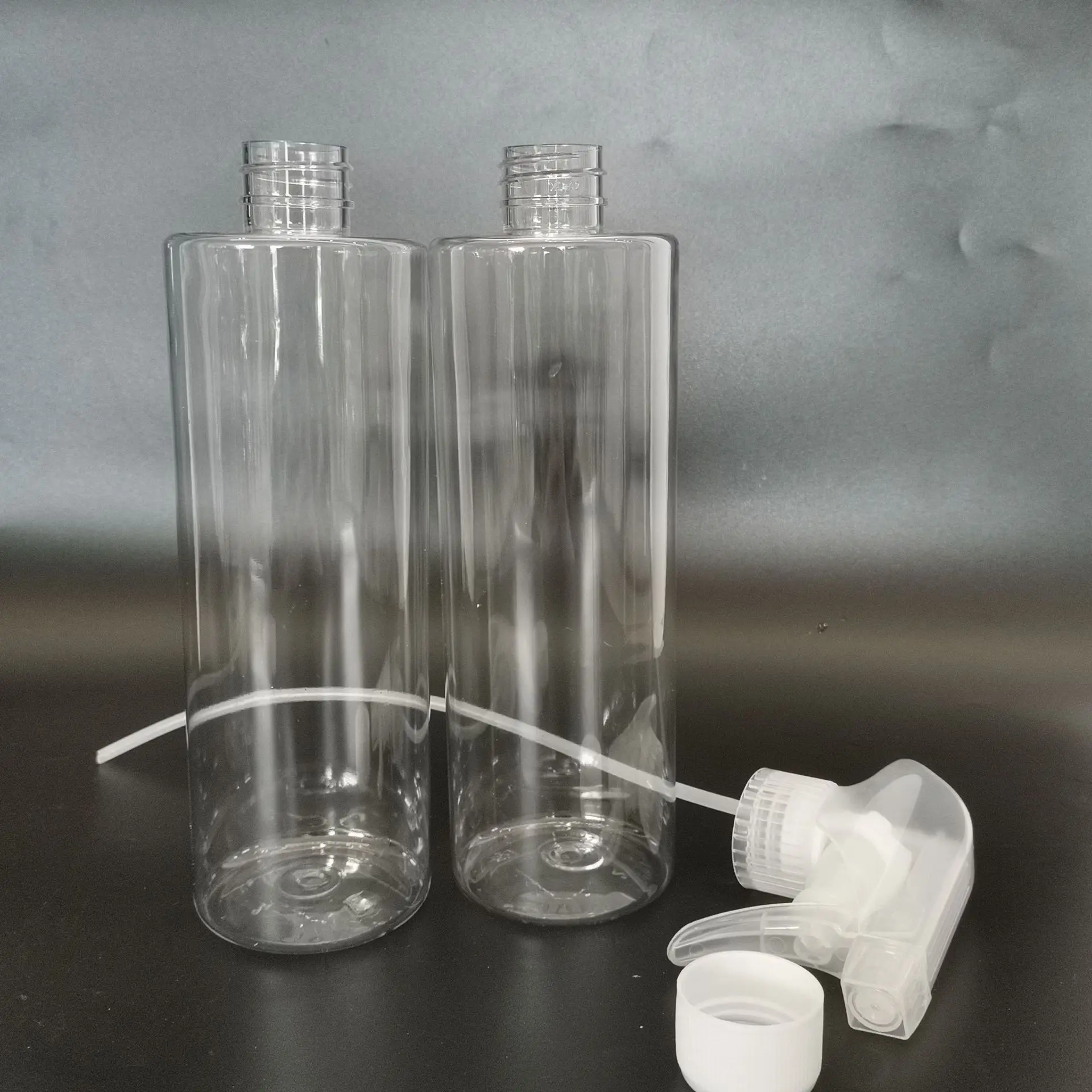 500ml flat shoulder clear bottle 1000ml plastic bottle Cylindrical PET material clear emulsion bottle