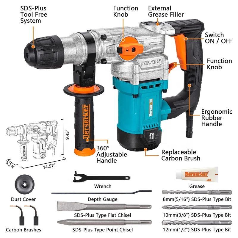 Berserker 1050W SDS-Plus Rotary Hammer Drill Corded Demolition Hammer for Concrete