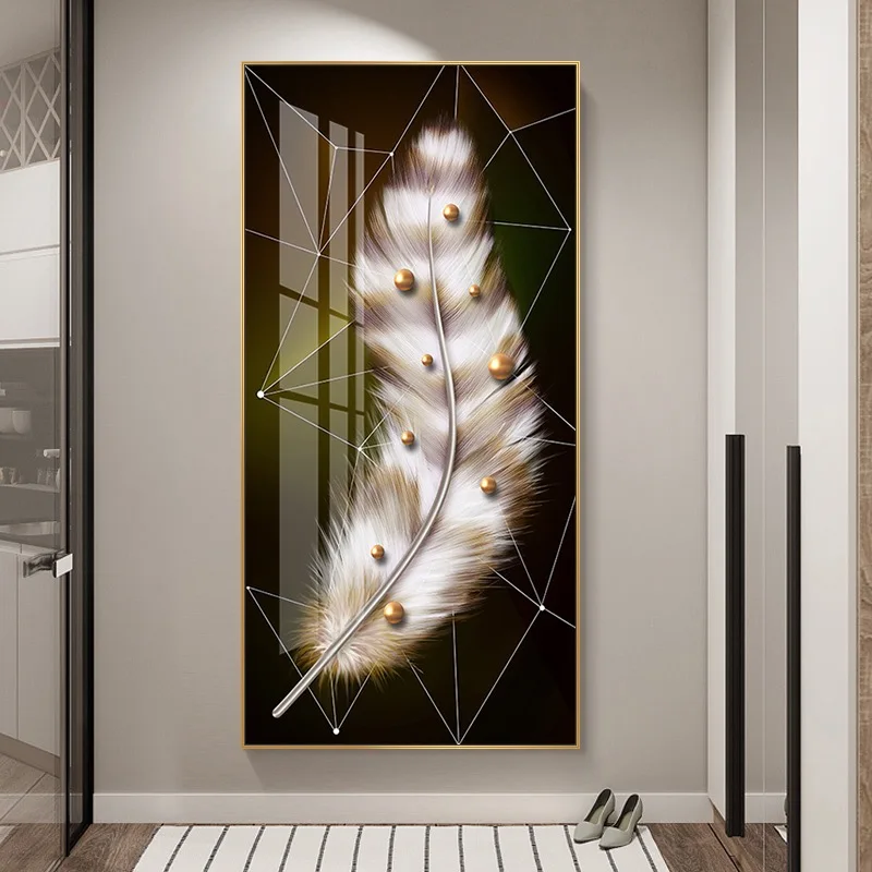 Luxury Golden Feather Wheat Painting Wall Art Deco Modern Glass