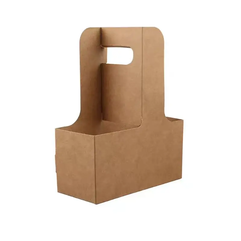 Portable Corrugated Brown Kraft Paper Coffee Cup Holder Tray 6 Cup Takeaway Drink Paper Carrier Tray Stamped Whisky Tequila