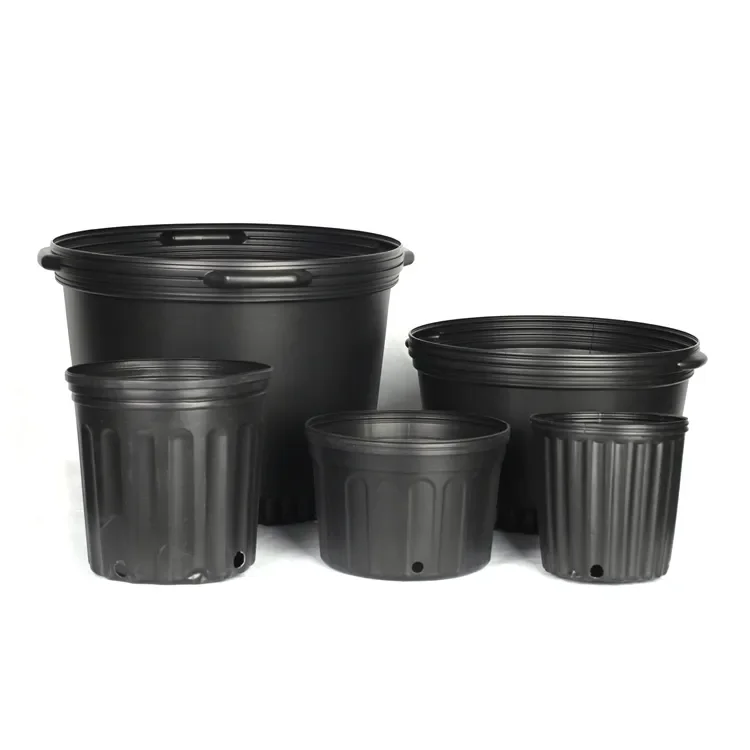 Wholesale Supplier Black Recycled PP Flower Tree Planter 1 3 5 6 7 10 15 Gallon Inch Plant Plastic Pot For Nursery