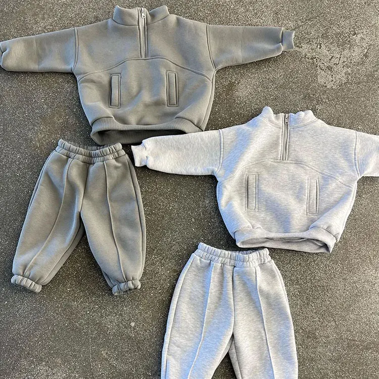 Custom Design Kids Half Zip Sweatshirt And Joggers Suits 2 Piece Set Fleece Plain Boys Tracksuits