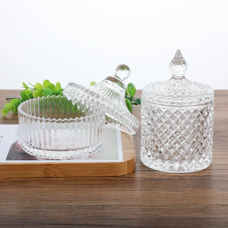 New Design Clear Glass Candle Jar Empty Container With Glass Lid