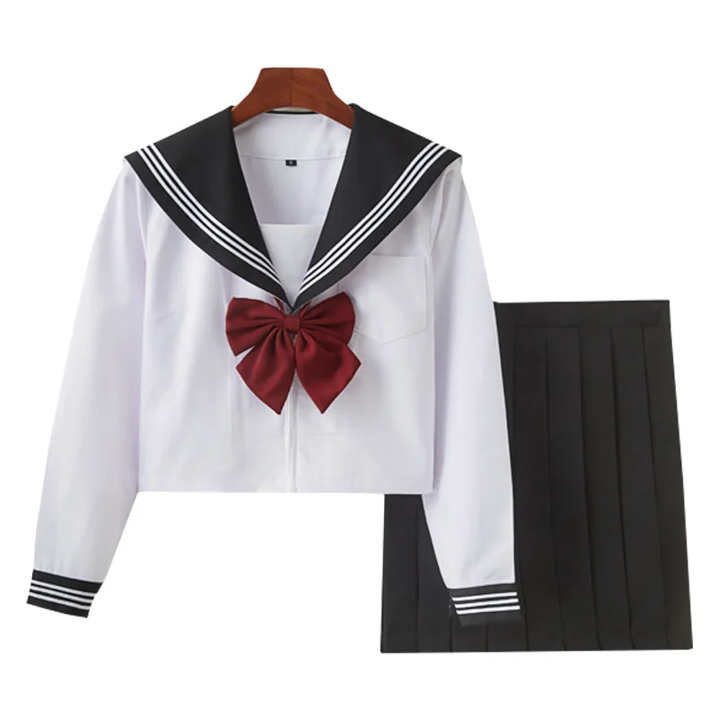 New Custom Women Sailor Suits Girls Embroidered Logo Autumn JK School Uniform Sets