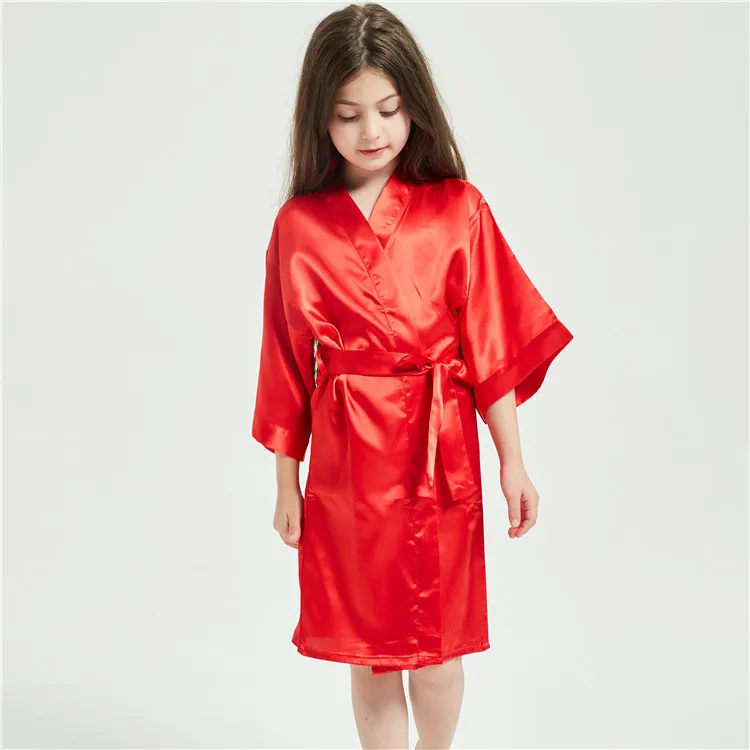 Fashion Child Nightgown Solid Color Thin Bathrobe Slik Satin Kids Robes Pajamas