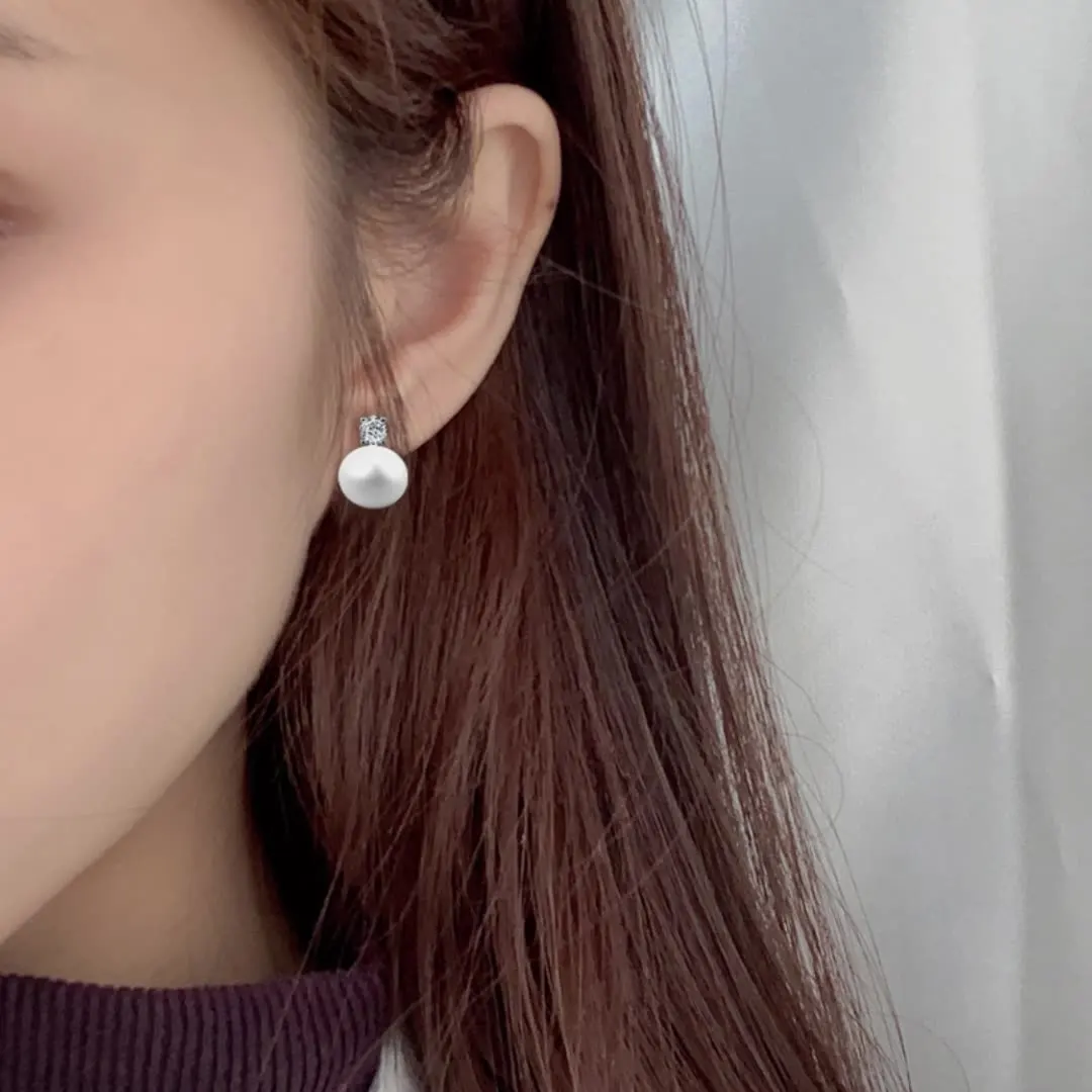 Fine Jewelry Luxury Premium 0.1CT Moissanite diamond water fresh Pearl S925 sterling silver stud earrings gift for lady women