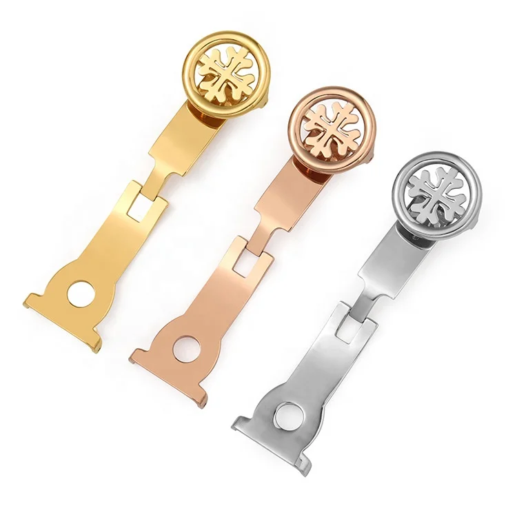 Factory stock cheap 16 18 20 mm all shiny butterfly deployment watch band clasp buckle stainless steel for Patek Philippe