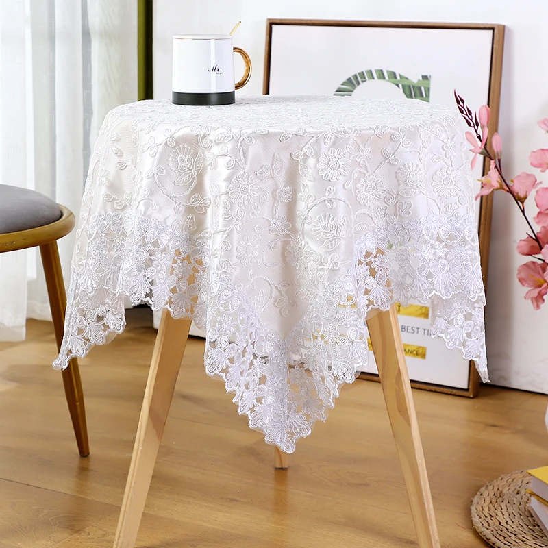 Universal dustproof cover towel double-layer lace yarn embroidery household bedside table small round table square tablecloth