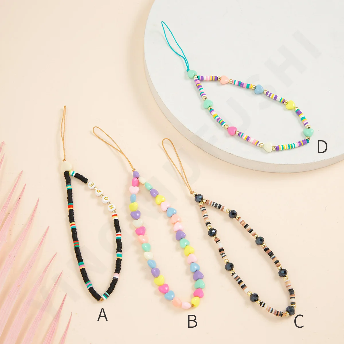 2021 Newest Trendy Colorful Handmade Letter Heart Mobile Phone Lanyard, Phone Chain Beads Phone Strap
