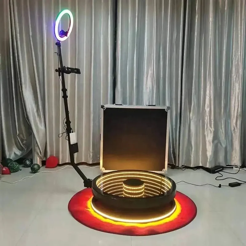 KINGMAGIC  free custom LOGO fully automatic 360 video photo booth 360 degree photo booth machine with ring light