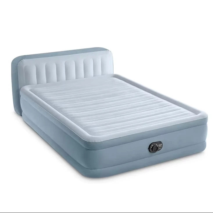 Intex 64450 Dura-Beam Deluxe Plush Queen Size Air Mattress Headboard 18in Height Fiber-Tech Built-in Electric Home Furniture