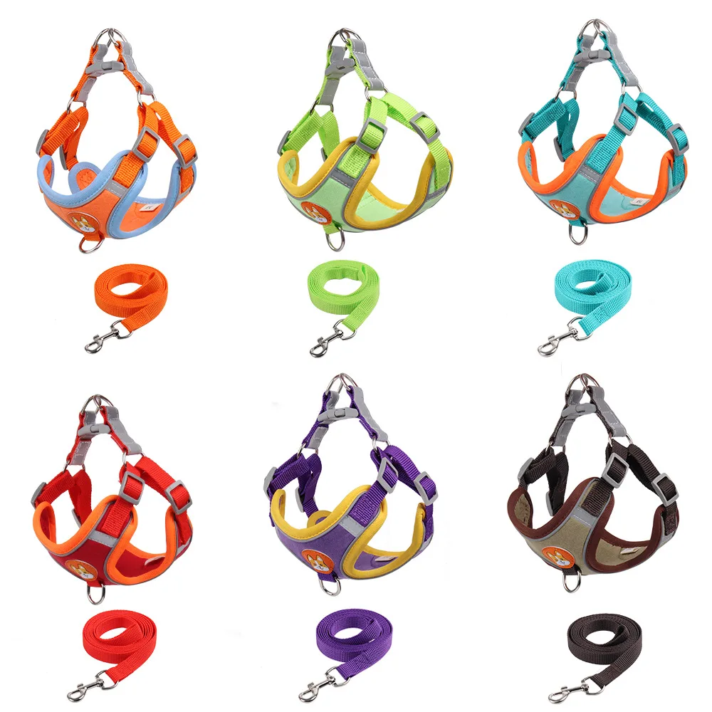 Luxury Adjustable Pet Leash Vest Strap Small Luxury Nylon Plastic Dog Chest Strap Reflective Animal Pattern Walking Training