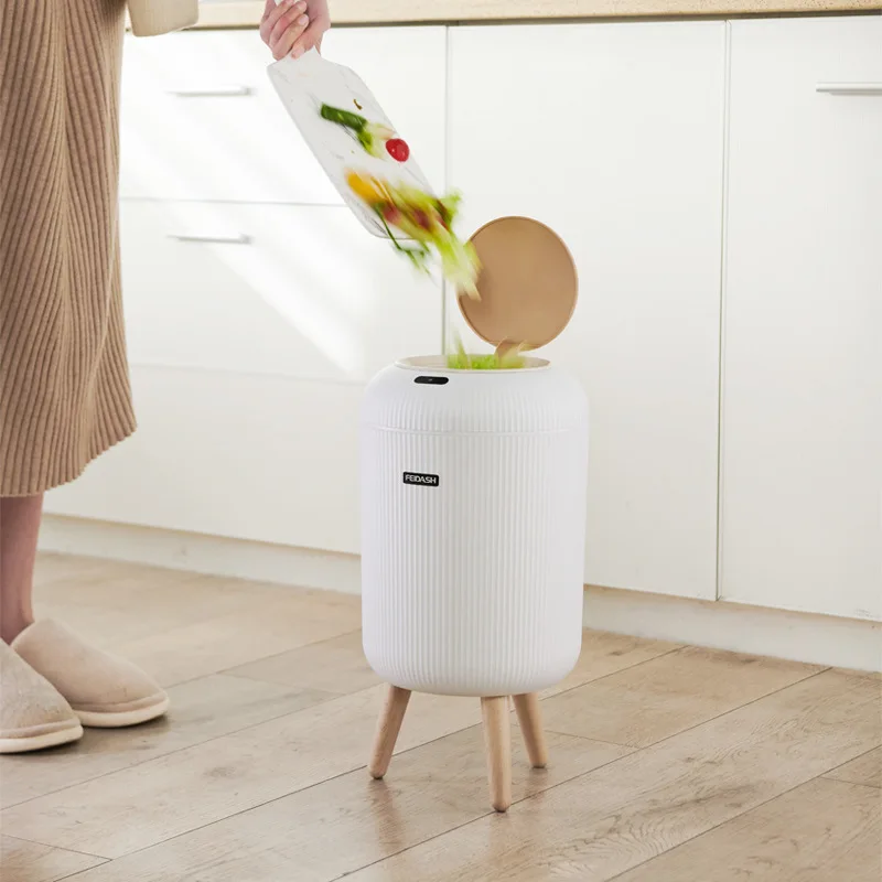 Chinese wind round intelligent sensing household large capacity trash can with legs