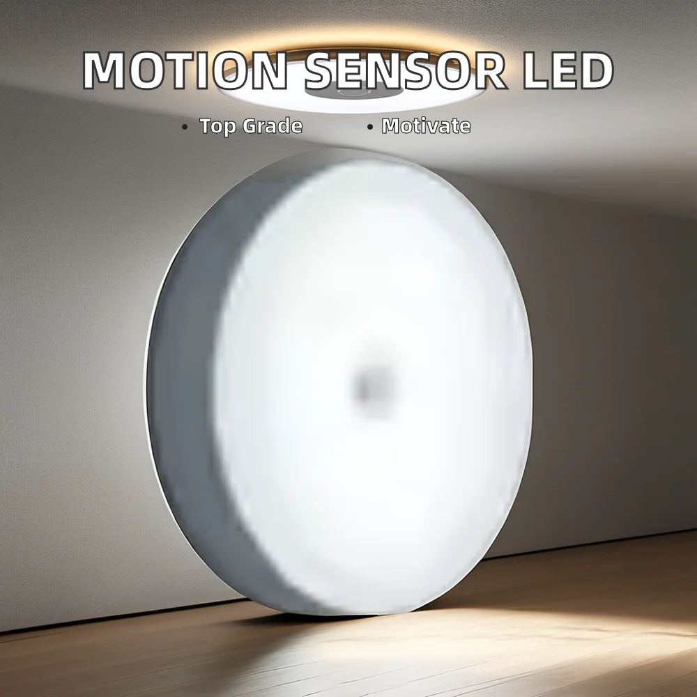 USB Rechargeable LED Night Light with Motion Sensor White Shade Electric Powered Closet and Cabinet Light for Bedroom Kitchen