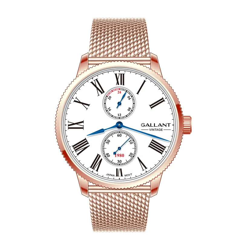 classic vintage watch stainless steel bezel japan movt  24hour/60 second function custom logo quartz men wrist watch