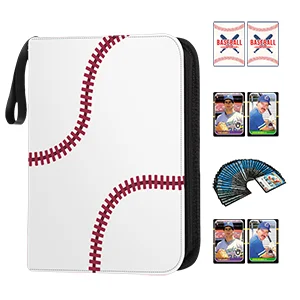 PU Leather Zippered Trading Card Folder Binder Album Zipper Baseball 4 pockets Custom Trading Card Binder
