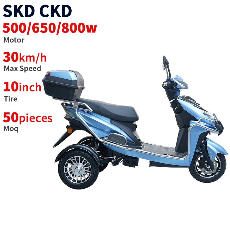 CKD CBU 10inch electric tricycle electric scooter cargo bike 500/650/800W 30km/h speed 3 wheel electric tricycle for sale