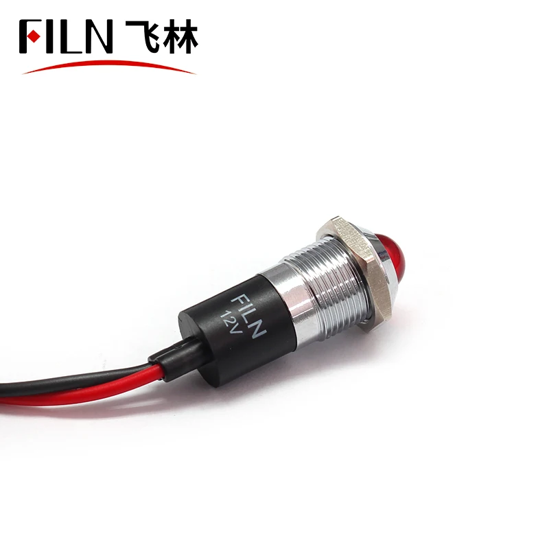 CE 14mm Panel Mount Metal plastic Red 24v 6v 110v indicator light 12V Led Pilot Lamp With 20cm Cable