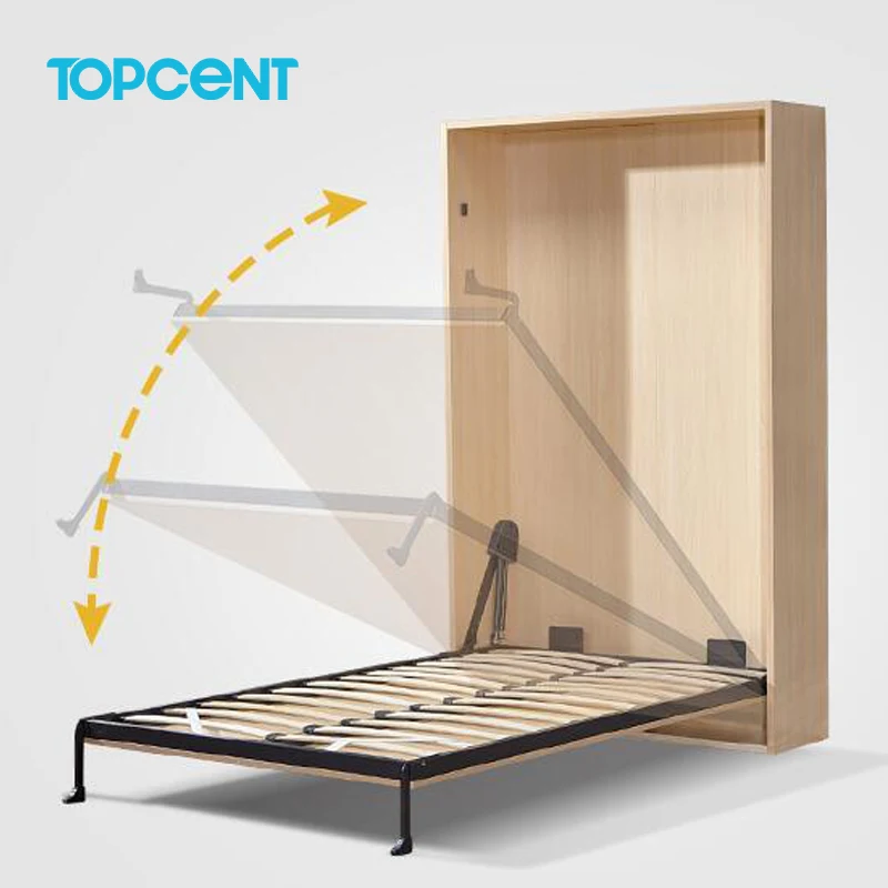 TOPCENT built-in pneumatic Wall Bed Mechanism Modern Metal Hotel Hidden Murphy Folding Wall Bed with book shelf