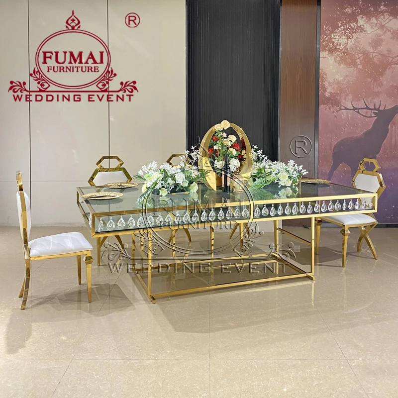 Dining Furniture Luxurious Crystal Candelabra Gold Sweetheart Glass Tables For Wedding And Party