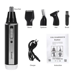 Kemei-6630 4 в 1 триммер для носа и бороды, триммер для бровей, перезаряжаемый электрический триммер для носа, машинка для стрижки волос