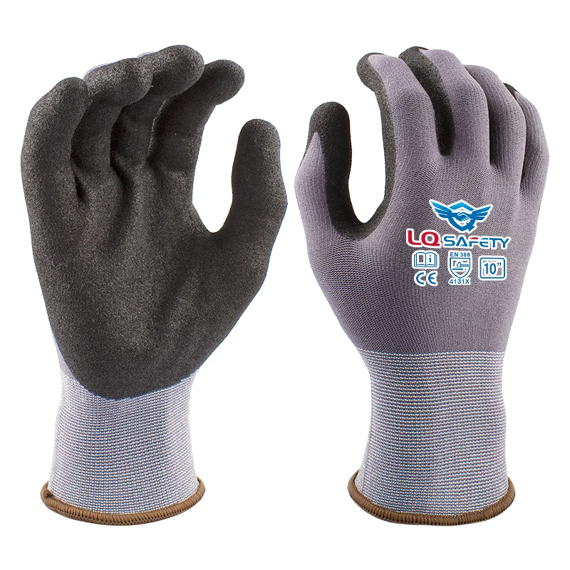 15 Gauge Sandy Nitrile Safety Work Gloves Anti Slip Automotive Assembly  Nitrile Sandy Coated Gloves