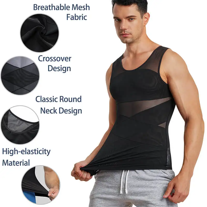 Mens Compression Slim Shirts for Body Shaper Slimming Vest Tight Tummy Underwear Tank Top Shapewear