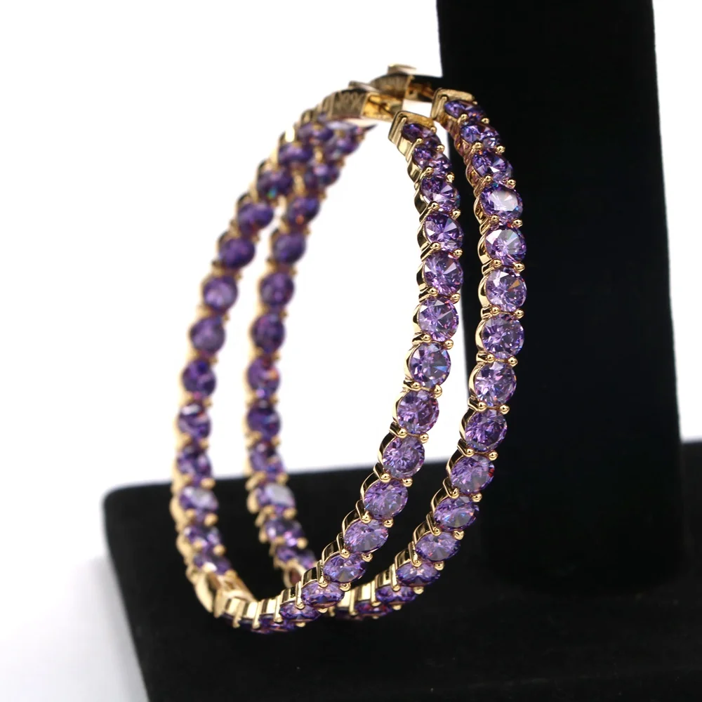 Colorful Stones Big Huggie Hoop Earrings Fashion Women Earrings Wearing