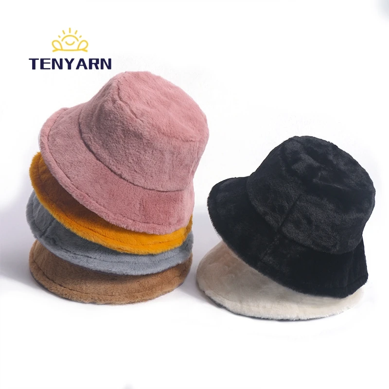 Tenyarn 2023 Warm Fashion Bulk Designer Hats Women Winter Furry Fur Bucket Hat China Wholesale