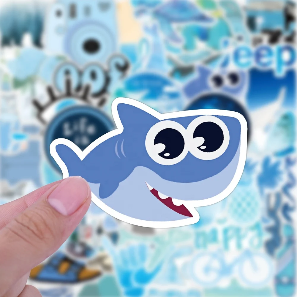 wholesale 50pcs blue marine life sticker waterproof pvc vinyl die cut suitcase mobile phones sticker cartoon ocean stickers kids