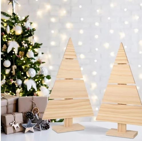 Christmas standing wooden tray unfinished blank wooden micro decoration wooden tree hand drawn DIY triangle