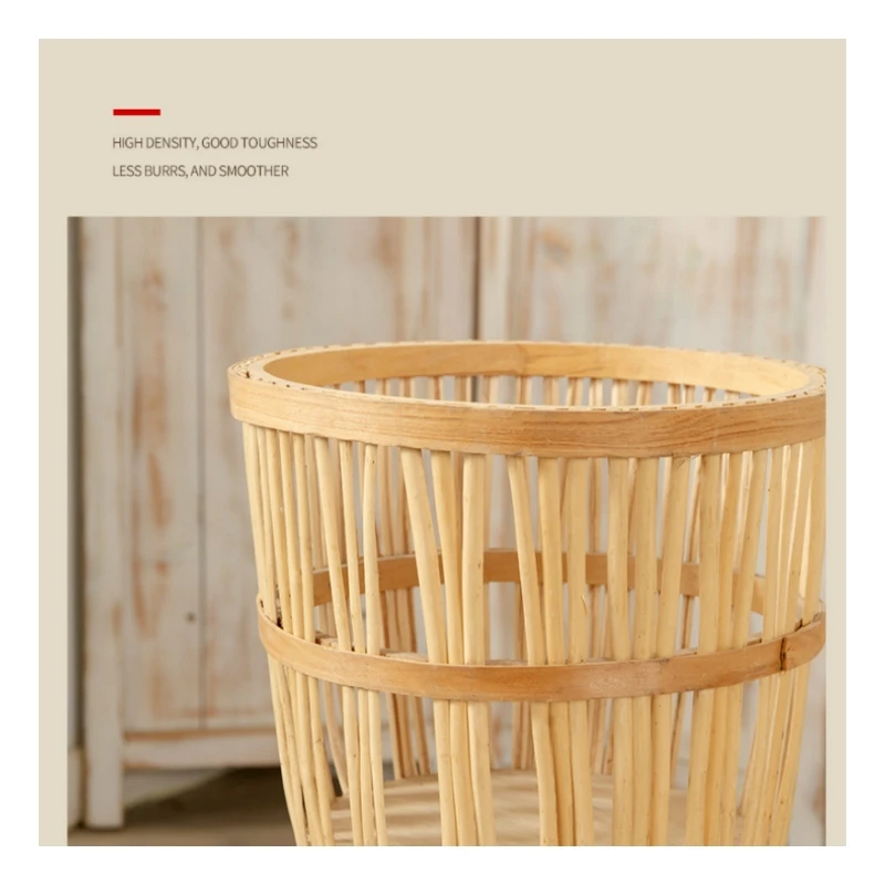Handmade Natural Rattan Basket Woven Plant Stand with Wooden Legs Wholesale Weave Bamboo Flower Pot Planter for Floor Use